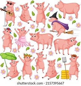 Cute animals cartoon set on white background illustration