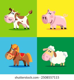 Cute animals in cartoon style. Set of cards for children's game.