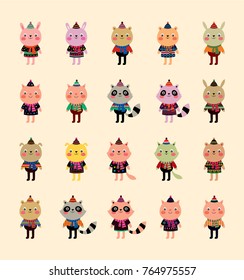 cute animals cartoon with sweater vector collection