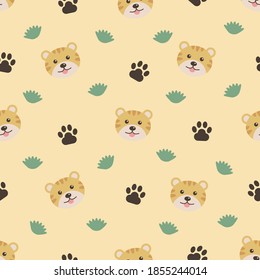 Cute animals, cartoon tigers, seamless pattern for kids. Vector background for printing on childrens clothing.