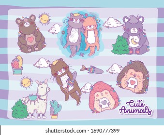 Cute animals cartoons design, Zoo life nature character childhood and adorable theme Vector illustration