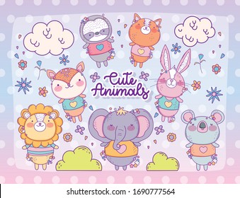 Cute animals cartoons design, Zoo life nature character childhood and adorable theme Vector illustration