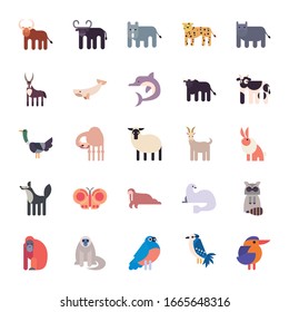 Cute animals cartoons fill style icon set design, zoo life nature character childhood and adorable theme Vector illustration