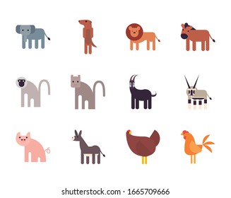 Cute animals cartoons fill style icon set design, zoo life nature character childhood and adorable theme Vector illustration