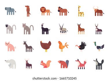 Cute animals cartoons fill style icon set design, zoo life nature character childhood and adorable theme Vector illustration