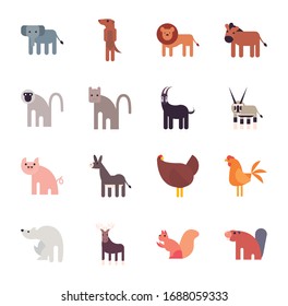 Cute animals cartoons fill style icon set design, zoo life nature character childhood and adorable theme Vector illustration