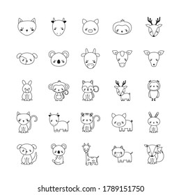 Cute animals cartoons line style icon set design, zoo life nature and character theme Vector illustration