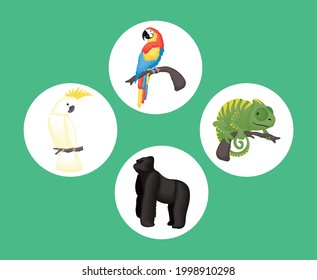 Cute animals cartoons symbol set on circles
