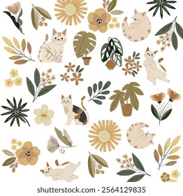 cute animals, cats, flowers, garden, botanical, nature, leaf 