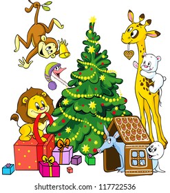 cute animals celebrate christmas