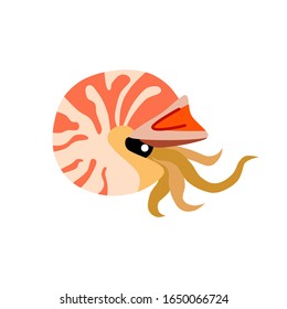 Cute animals - chambered nautilus. Illustrations for children. Baby Shower card. Cartoon character tropical mollusk isolated on white background. Coral reef underwater animal wildlife svg