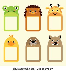 Ilustración de dibujos animados de colección de marco de personaje de animales lindos