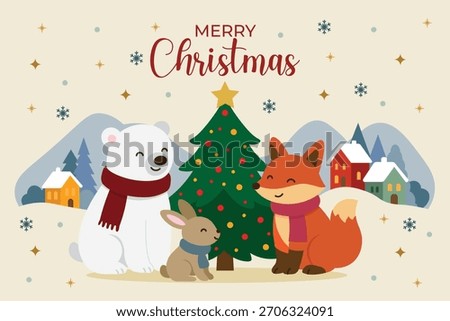 Cute animals Christmas card vector illustration