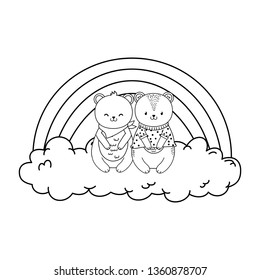 cute animals in the clouds with rainbow woodland characters
