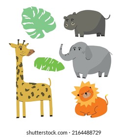 Cute animals collection. animal isolates in cartoon flat style. white background. Vector illustration design template. EPS