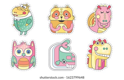 Cute Animals Collection, Colorful Cloth Patches, Embroidery or Applique for Kids Clothing Decoration Vector Illustration