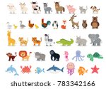 Cute animals collection: farm animals, wild animals, marina animals isolated on white background. Vector illustration design template