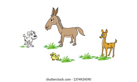 Cute animals collection: farm animals, wild animals, marina animals isolated on white background. Vector illustration design template - Vector 