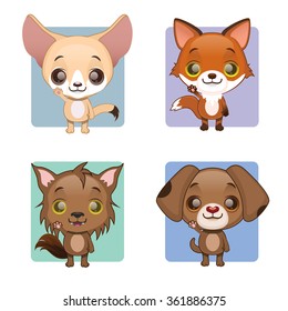 Cute animals collection - fennec fox, fox, wolf, dog