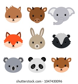 Cute animals collection. Flat style.