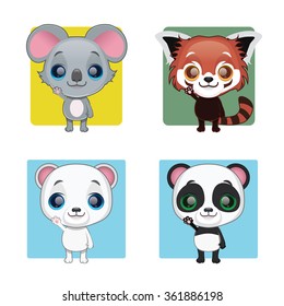 Cute animals collection - koala, red panda, polar bear, panda