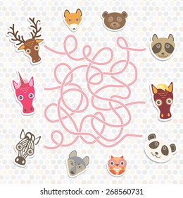 cute animals collection labyrinth game for Preschool Children. Vector