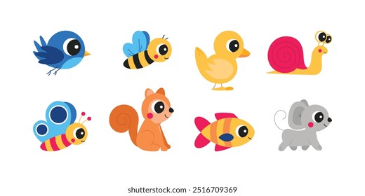 Cute animals collection set for babies and kids with simple shape