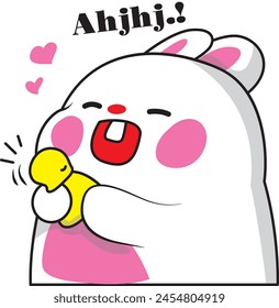 Cute animals with colored, cartoon faces of funny mouse characters. Mouse with cute vector yellow duck