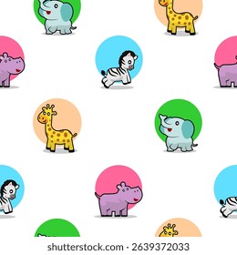 cute animals colorful circles seamless pattern