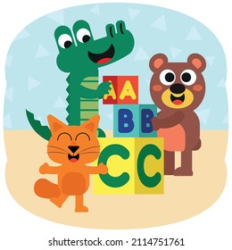 Cute animals  and colorful letter boxes