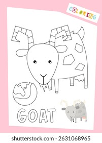Cute animals coloring page printable for children. Preschool games. Cute goat. Vector illustration.