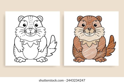 cute animals coloring page vector illustration with marmot