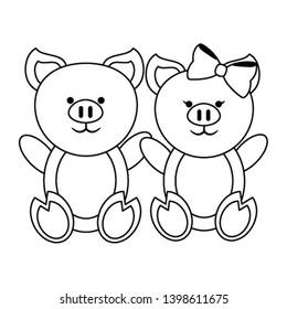 Cute animals couple in black and white