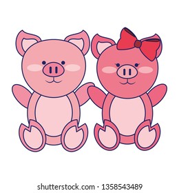 Cute animals couple blue lines