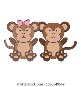 Cute animals couple blue lines