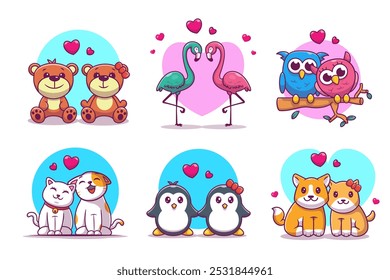 Cute Animals Couple Love Character Vector Design Illustrations Pack