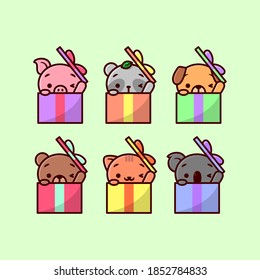 CUTE ANIMALS IN THE CRHISTMAS PRESENT BOX 