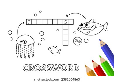 Cute animals crossword. Vector coloring book pages for children education