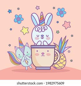 cute animals cup pineapple cartoon