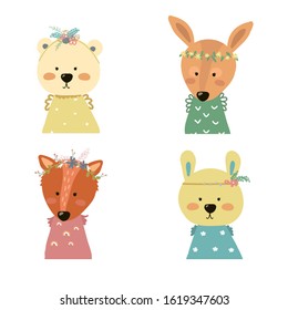 Cute animals with decorations. gentle illustrations. stickers on a white background.