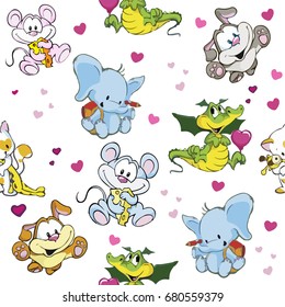 Cute animals in different colors seamless pattern