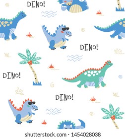 Cute animals dino pattern vector