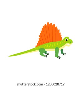 Cute animals - dinosaur Dimetrodon. Illustrations ancient lizard for children. Baby Shower card. Cartoon character dino isolated on white background. Dinosaur era wildlife - Vector