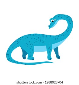 Cute animals - dinosaur Diplodocus. Illustrations ancient lizard for children. Baby Shower card. Cartoon character dino isolated on white background. Dinosaur era wildlife - Vector