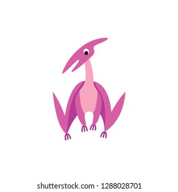 Cute animals - dinosaur Pterodactyloidea. Illustrations ancient lizard for children. Baby Shower card. Cartoon character dino isolated on white background. Dinosaur era wildlife - Vector