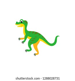 Cute animals - dinosaur Velociraptor. Illustrations ancient lizard for children. Baby Shower card. Cartoon character dino isolated on white background. Dinosaur era wildlife - Vector