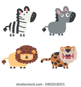 Cute animals doodle cartoon set