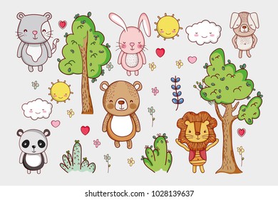 Cute animals doodle cartoons