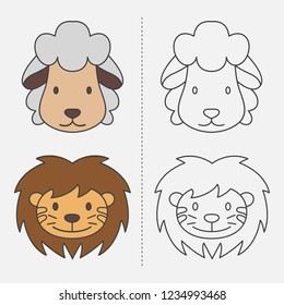 Cute animals doodle sketch coloring book