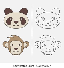 Cute animals doodle sketch coloring book